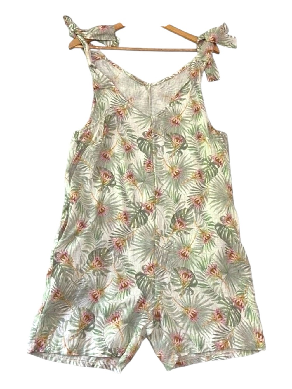 FRANCESCA Bettini shortall 100% linen Italy floral safari Large ecru green pink